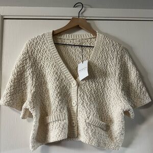 Promesa Textured Open-Knit Short Sleeve Cream Cardigan